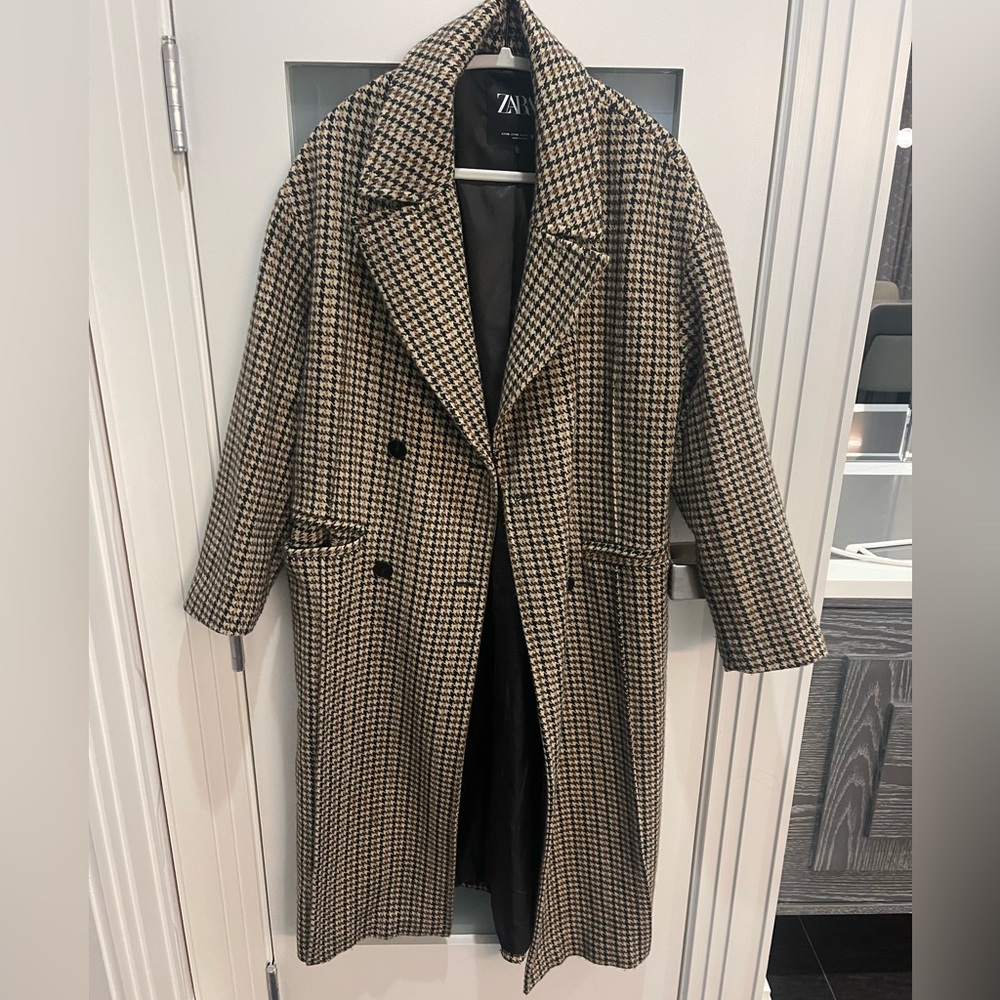 Zara oversized houndstooth plaid coat